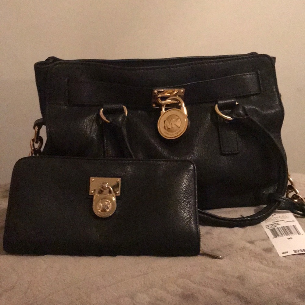 Michael Kors black Hamilton black leather satchel